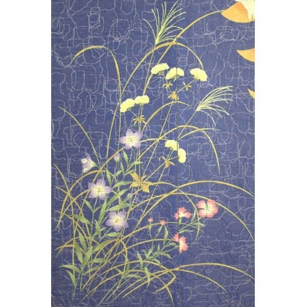 Photo3: Kyoto Noren MS Japanese door curtain Moon and Rabbits blue 85 x 150cm (3)