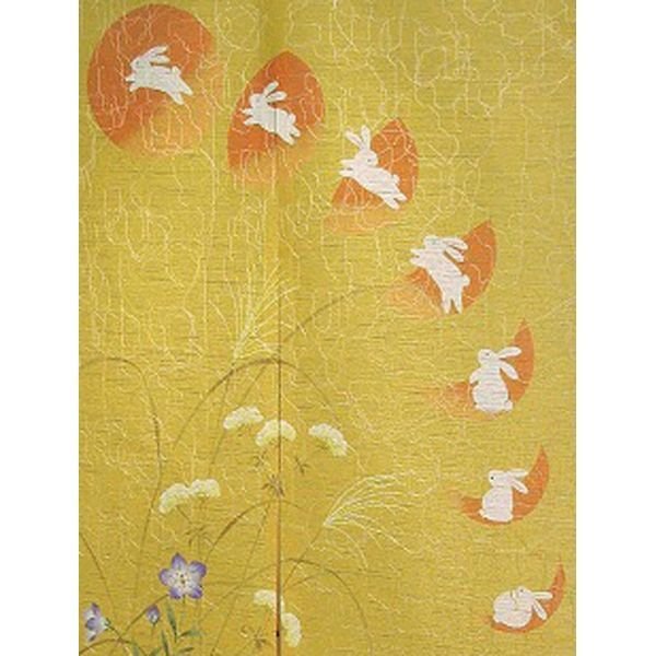 Photo2: Kyoto Noren MS Japanese door curtain Moon and Rabbits gold 85 x 150cm (2)