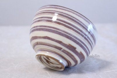 Photo2: Kiyomizu porcelain nerikomi purple kiyokazu Japanese matcha tea bowl chawan