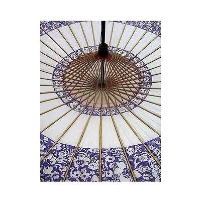 Photo2: Japanese umbrella bull's-eye Bangasa Wagasa bamboo sd arabesque design navy blue