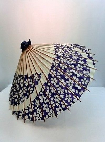 Photo2: Japanese umbrella bull's-eye Bangasa Wagasa bamboo arabesque design sakura navy