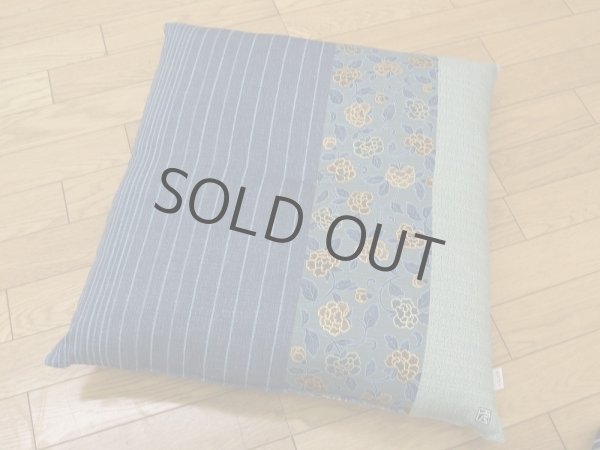 Photo1: Shantan Japanese Cushion IC komaki flower rose blue 55 x 59cm (1)