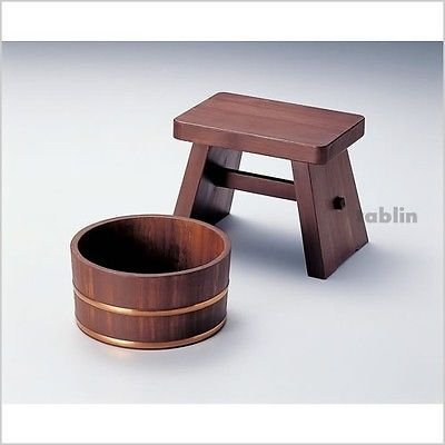 Photo1: Japanese Kakishibu brown Bath Stool & Basin Set natural wood