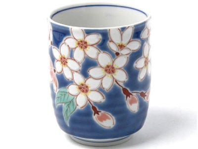 Photo1: Kutani yaki ware Yunomi Kon sakura Japanese tea,sake cup 220ml