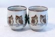 Photo1: Kutani yaki ware Yunomi owl top brown m3 Japanese tea cup (set of 2) (1)
