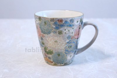 Photo1: Kutani porcelain Japanese tea coffee cups M3 Hanazume set of 2