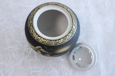 Photo1: Kutani yaki ware Japanese incense burner Damashin sansui H 11.5cm