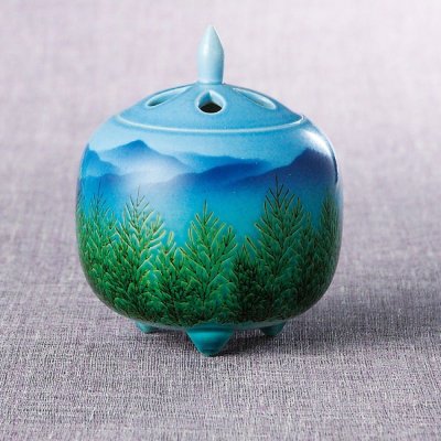 Photo3: Kutani Porcelain Japanese incense burner Konryurenzan blue H10.5cm