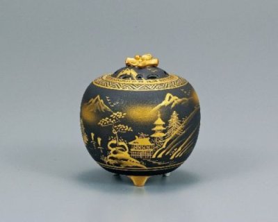 Photo3: Kutani yaki ware Japanese incense burner Damashin sansui H 11.5cm