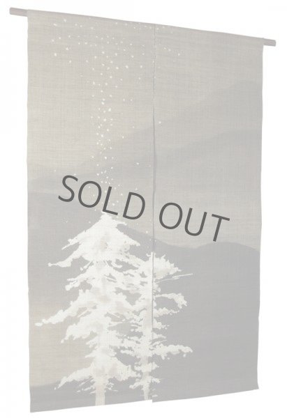 Photo1: Noren Mitsuru Japanese linen door curtain Kakishibuzome snow scene 88 x 150cm (1)