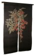 Photo1: Noren Mitsuru Japanese linen door curtain Kakishibu nandina 88 x 150cm (1)