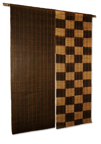 Photo1: Noren Mitsuru Japanese linen door curtain Kakishibu ichimatsu 88 x 150cm (1)