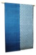 Photo1: Noren Mitsuru Japanese linen door curtain kusakizome itimatsu blue re 88 x 150cm (1)