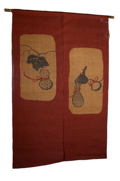 Photo1: Noren Mitsuru Japanese linen door curtain Bengarazome hyotan gourd 88 x 150cm (1)