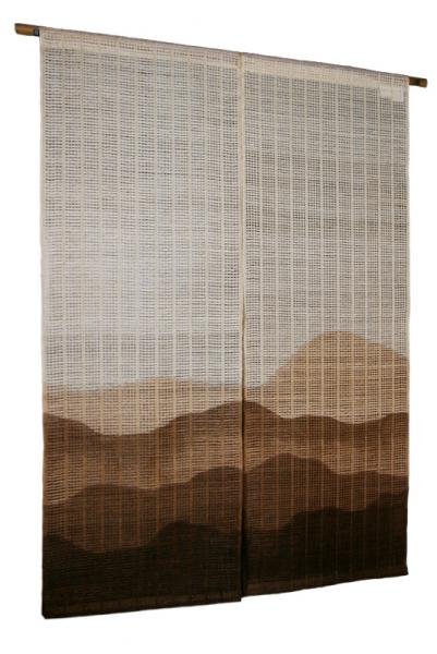 Photo1: Noren Mitsuru Japanese linen door curtain Kakishibu renzan mountain 88 x 150cm (1)