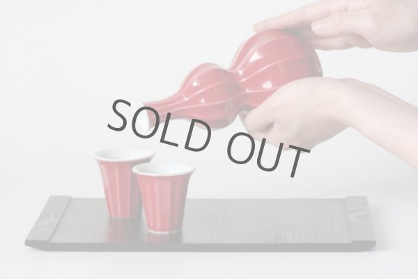 Photo5: Arita porcelain Japanese sake bottle & cups set red mentori Seito kiln 400ml (5)