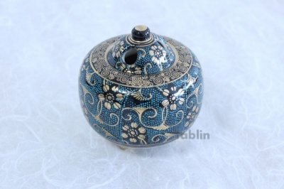 Photo2: Kutani Porcelain Japanese incense burner Aotibu tessen ten H10cm