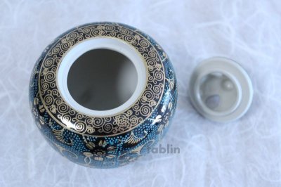 Photo1: Kutani Porcelain Japanese incense burner Aotibu tessen ten H10cm