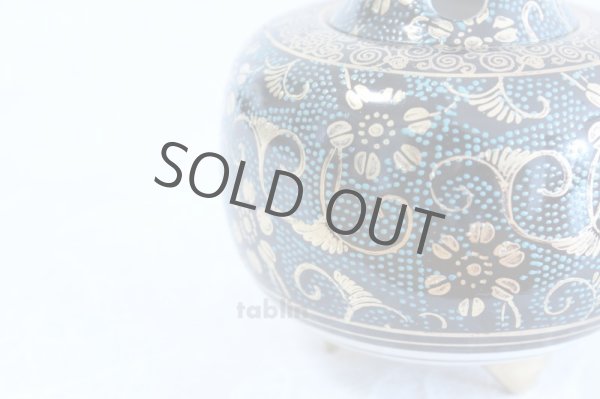 Photo3: Kutani Porcelain Japanese incense burner Aotibu tessen ten H10cm (3)