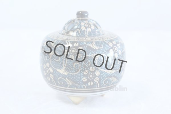 Photo2: Kutani Porcelain Japanese incense burner Aotibu tessen ten H10cm (2)