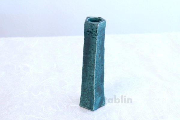 Photo4: Tokoname yaki ware turquoise blue glaze Japanese vase H18cm (4)