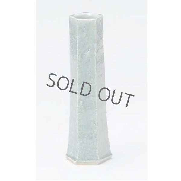 Photo2: Tokoname yaki ware turquoise blue glaze Japanese vase H24 (2)