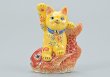 Photo2: Japanese Lucky Cat Kutani yaki ware Porcelain Maneki Neko Kinsai Yellow mori (2)