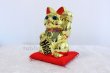 Photo2: Japanese Lucky Cat Tokoname ware Porcelain Maneki Neko Gold r cushion H24cm (2)