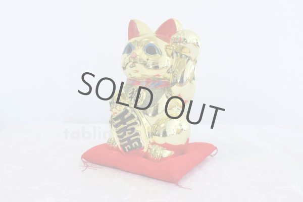 Photo2: Japanese Lucky Cat Tokoname ware Porcelain Maneki Neko Gold r cushion H24cm (2)