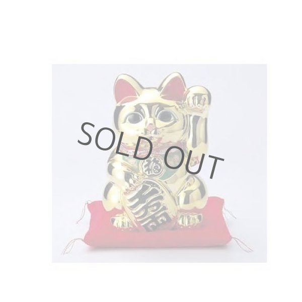 Photo4: Japanese Lucky Cat Tokoname ware Porcelain Maneki Neko Gold r cushion H24cm (4)