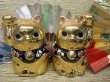 Photo1: Japanese Lucky Cat Kutani yaki ware Porcelain Maneki Neko Kinsai (set of 2) (1)