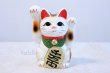 Photo2: Japanese Lucky Cat Tokoname ware YT Porcelain Maneki Neko both hand white H16cm (2)