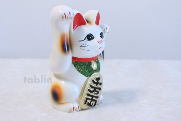 Photo5: Japanese Lucky Cat Tokoname ware YT Porcelain Maneki Neko both hand white H16cm (5)