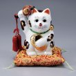 Photo8: Japanese Lucky Cat Kutani Porcelain Maneki Neko oval gold coin,gavel H18cm (8)