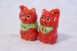 Photo1: Japanese Lucky Cat Kutani yaki ware Porcelain Maneki Neko Red 2 go pair (1)