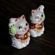 Photo3: Japanese Lucky Cat Kutani yaki ware Porcelain Maneki Neko nigo siro sakari pair (3)