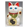 Photo2: Japanese Lucky Cat Tokoname ware YT Porcelain Maneki Neko dollar white H25cm (2)