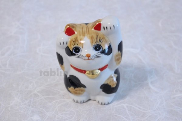 Photo2: Japanese Lucky Cat Kutani yaki ware Porcelain Maneki Neko Ryote mike H 11.8cm (2)