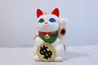 Photo3: Japanese Lucky Cat Tokoname ware YT Porcelain Maneki Neko dollar white H25cm