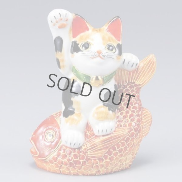 Photo13: Japanese Lucky Cat Kutani Porcelain Maneki Neko porgy Tai nori kenaga H15.5cm (13)