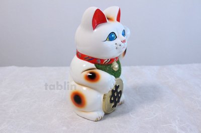 Photo1: Japanese Lucky Cat Tokoname ware YT Porcelain Maneki Neko dollar white H25cm