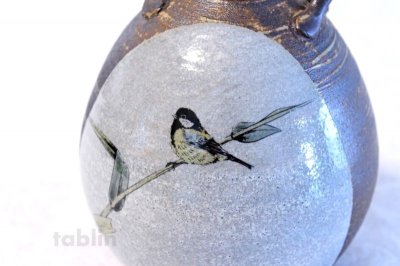 Photo2: Kutani porcelain Toshito Nakamura Sparrow single Japanese vase H15.5cm