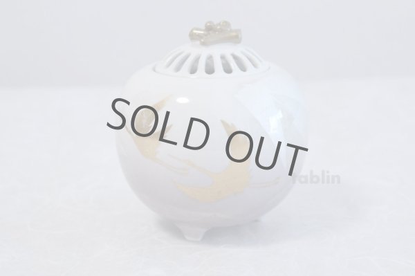 Photo2: Kutani Porcelain Japanese incense burner gold-silver crane H11cm (2)