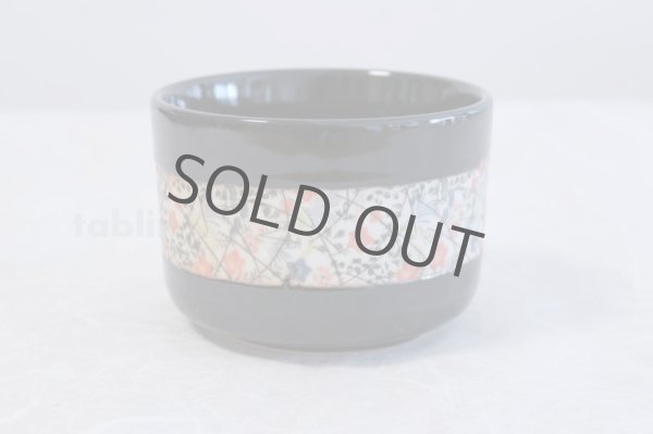 Photo1: Tokoname ware Japanese matcha tea bowl chawan obi flower line black (1)