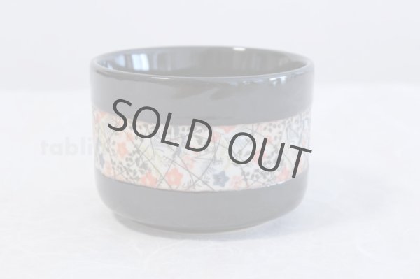 Photo2: Tokoname ware Japanese matcha tea bowl chawan obi flower line black (2)