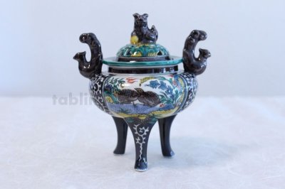 Photo3: Kutani Porcelain Japanese incense burner Waritori Karakusa M3 H15cm