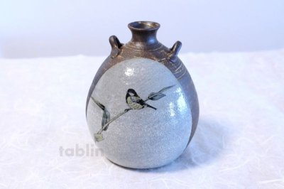 Photo1: Kutani porcelain Toshito Nakamura Sparrow single Japanese vase H15.5cm