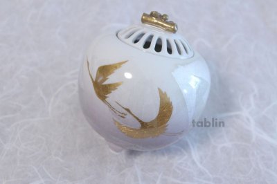 Photo3: Kutani Porcelain Japanese incense burner gold-silver crane H11cm
