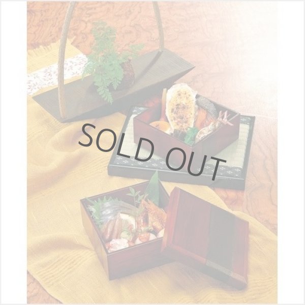 Photo2: Japanese lacquer Bento Lunch wooden double Box Serving Plate tray cloth hanging (2)