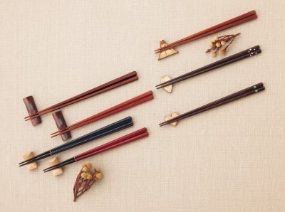Photo1: Sakura saku Japanese lacquer chopsticks & rest Cherry blossoms shape Gift set